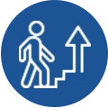Illustration of a person walking up stairs with an arrow pointing upwards