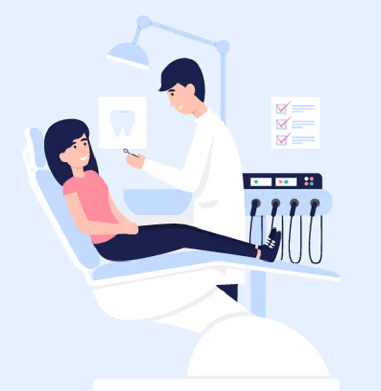 An illustration of a dentist and patienr sitting in a chair